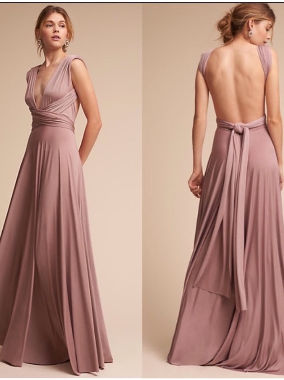 Dusty Rose Convertible Wrap-Back Maxi Dress
